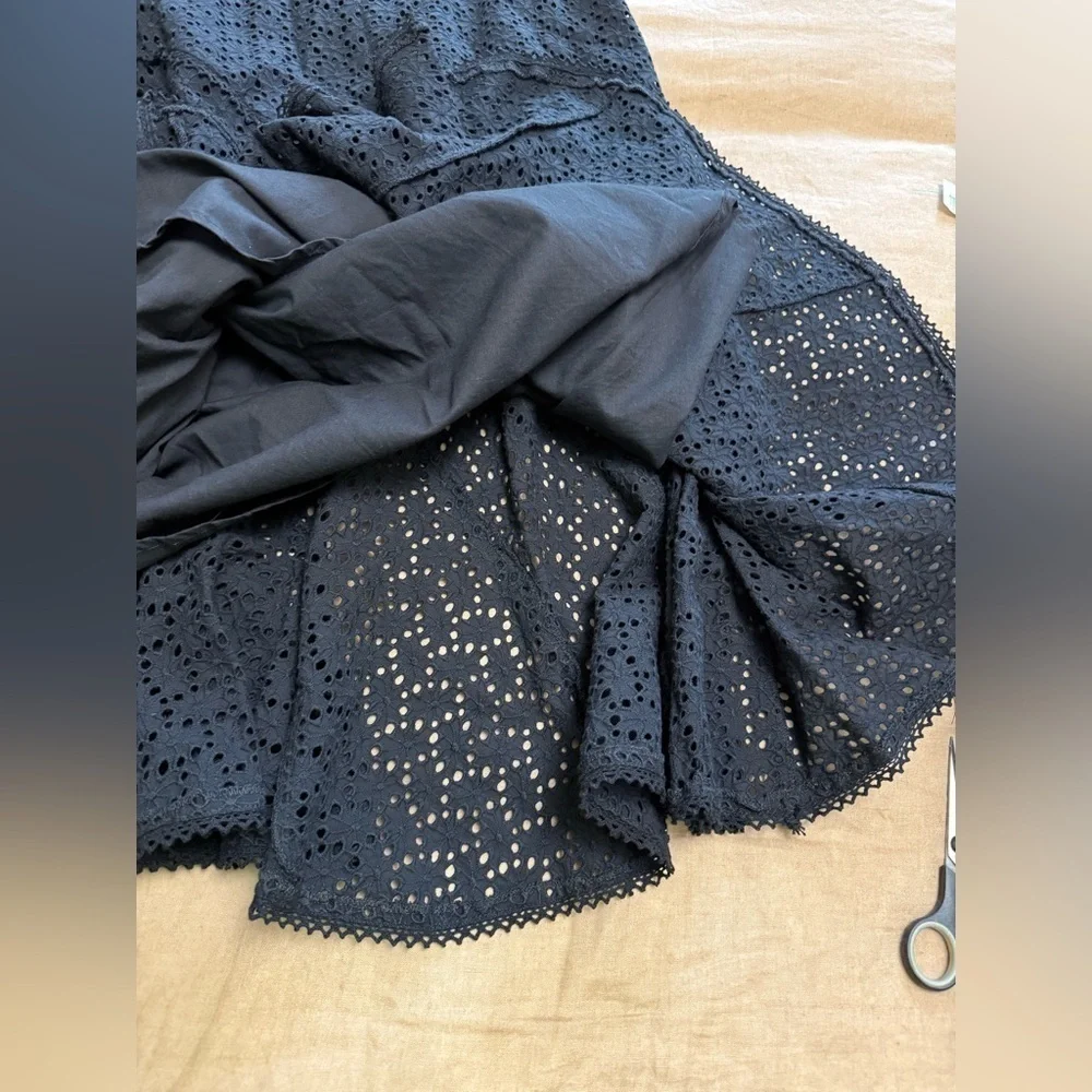 Coldwater Creek Black Eyelet lace ruffle midi Skirt